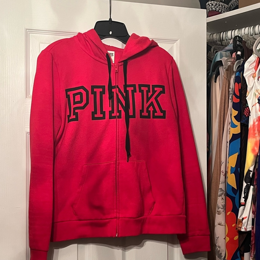 PINK Red Zip Up Hoodie